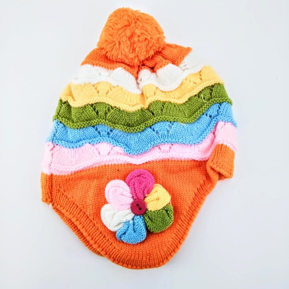 Colorful Knit Kids Hat with Flower Accent
